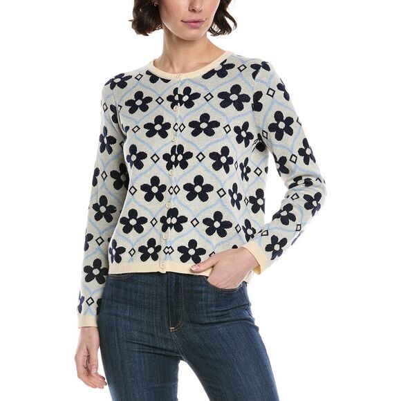 CeCe Jackets & Blazers - Cece Womens  Floral Jacquard Wool-Blend Cardigan, White